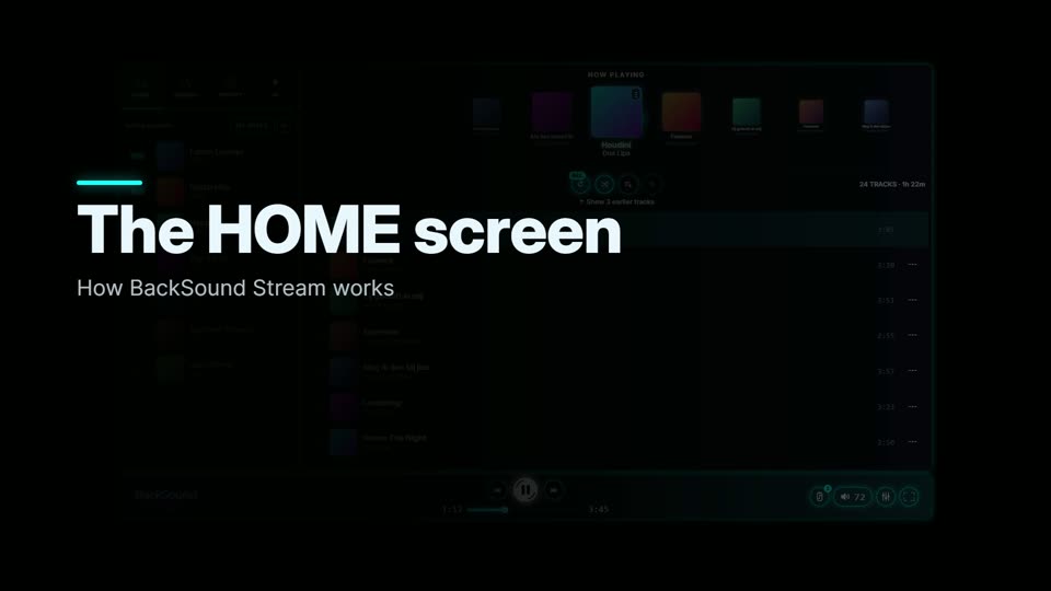 How the HOME screen of BackSound Stream works