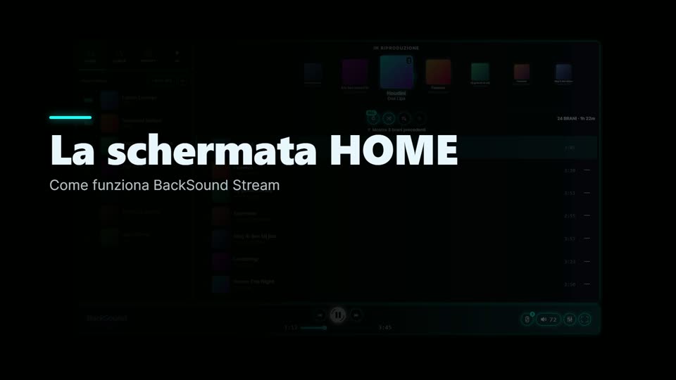 Come funziona la schermata HOME di BackSound Stream